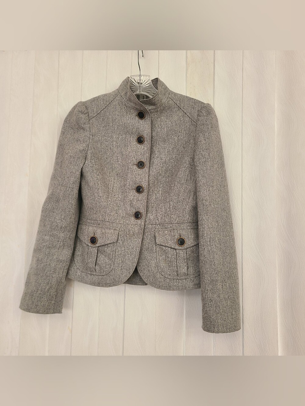 Banana Republic Sz 0 Gray Wool Blend Lined 5-Button Preppy Office Work Blazer